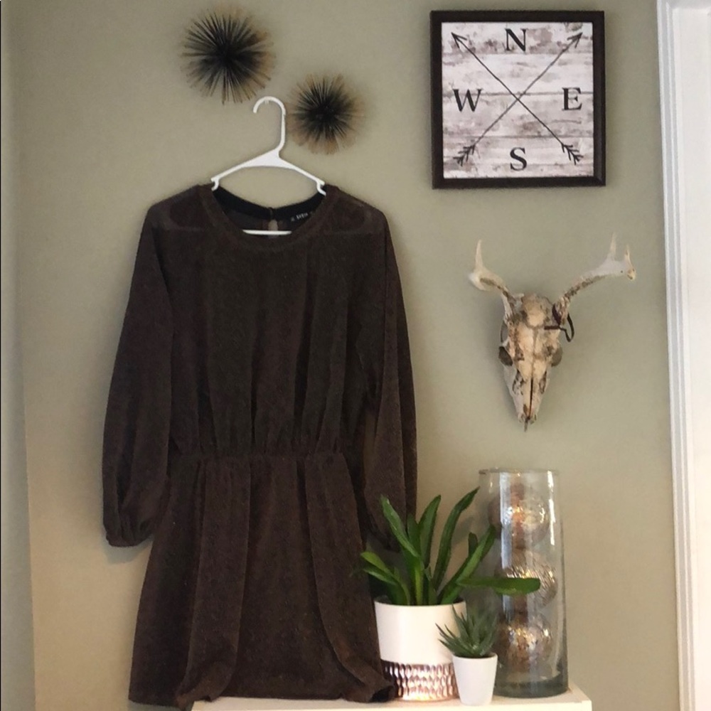 Shein Sparkly Bronze Long Sleeve Dress